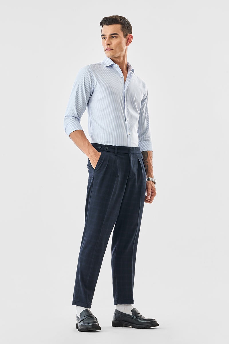 SNITCH Checks Slim Fit Stretch Trousers - Image 2